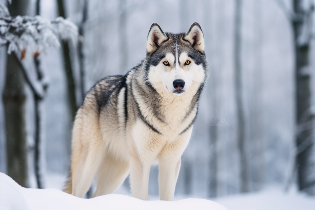 nz5444 a Siberian Husky dog standing in the snow 9ea4e610 34cd 41bc b309 b16338dae41e